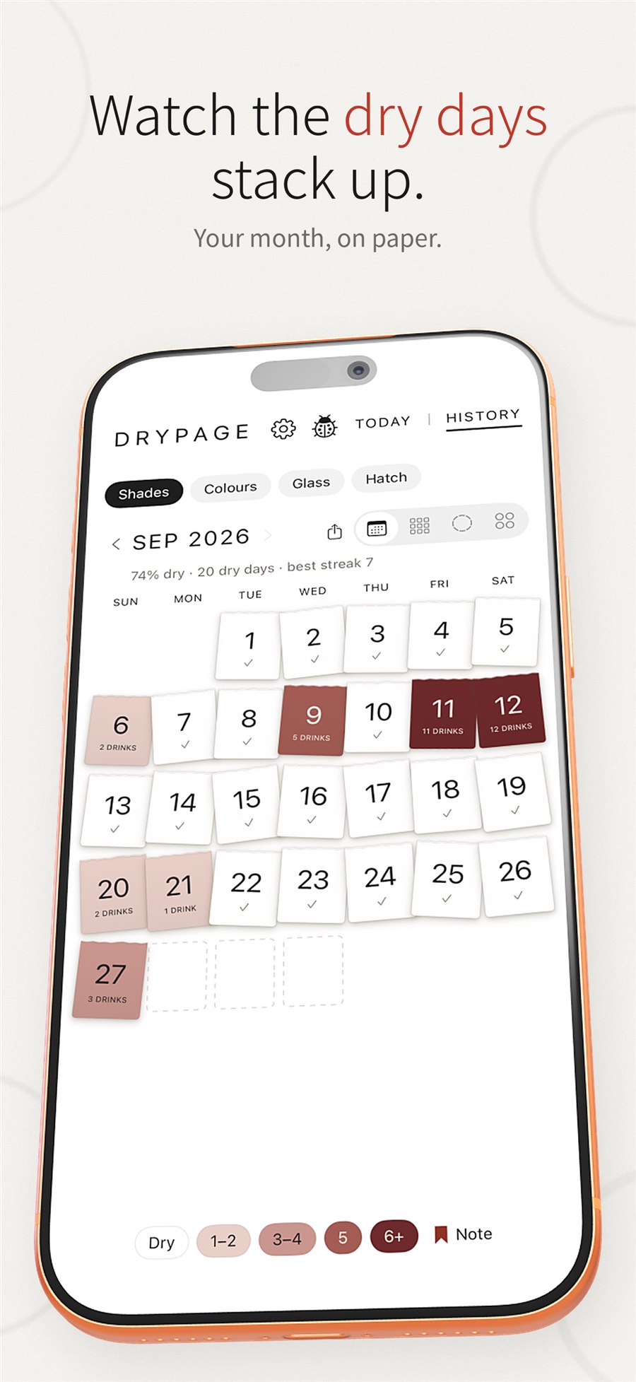 DryPage monthly alcohol-free calendar